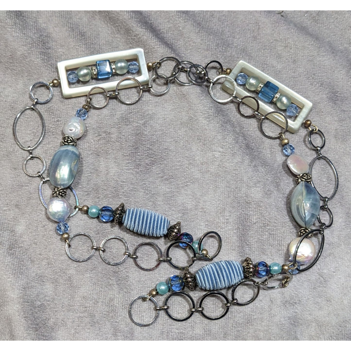 Mermaidcore Princess Blue And Silver Tone Pearl Glass And Lucite Necklace