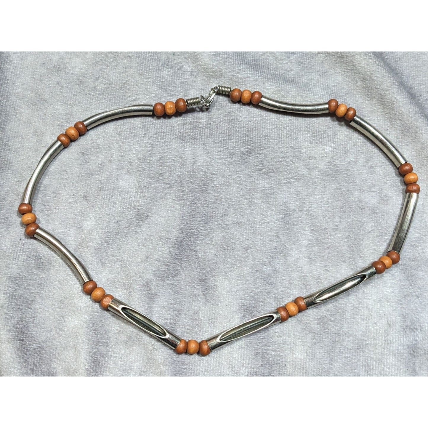 Vintage 90s Brown And Silver Tone Open Tube Beaded Necklace