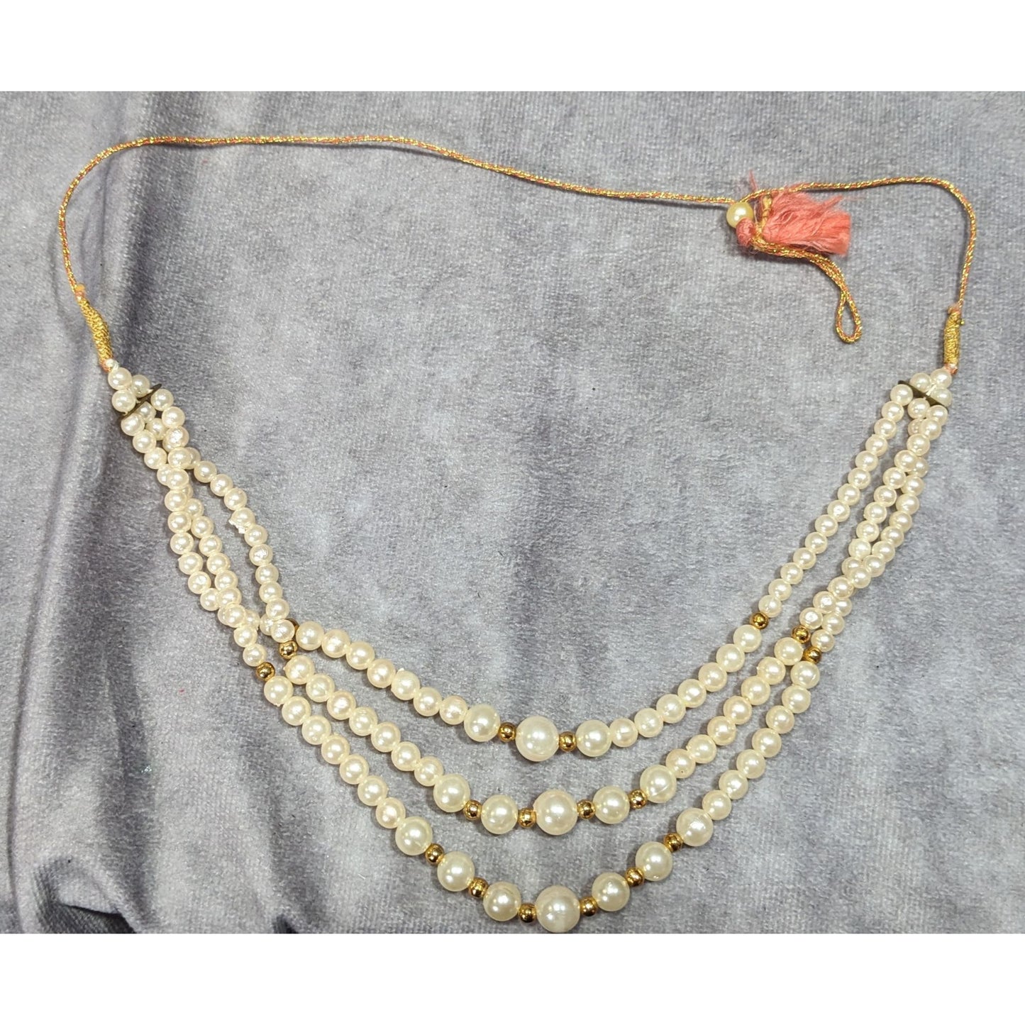 Indian Layered Faux Pearl Necklace With Gold Tone Accents