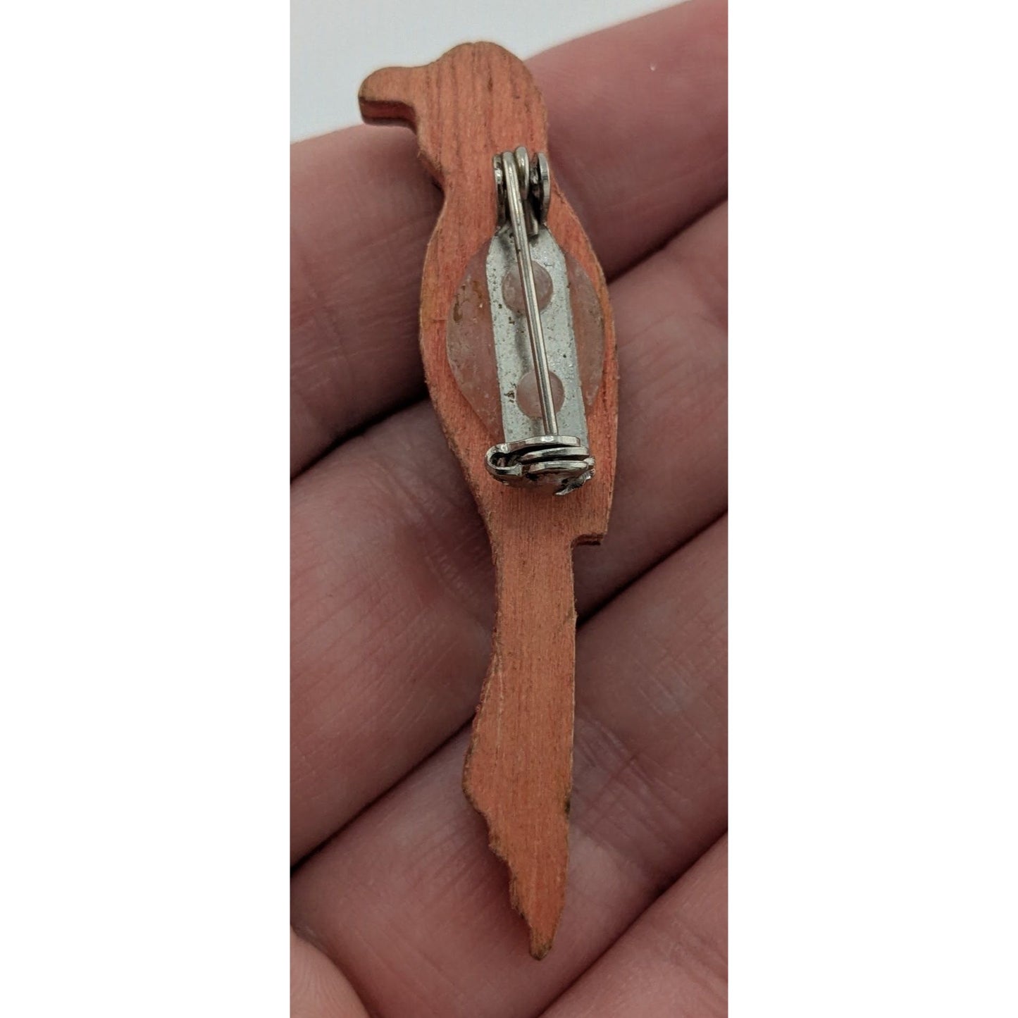 Vintage Wooden Parrot Red And Yellow Brooch