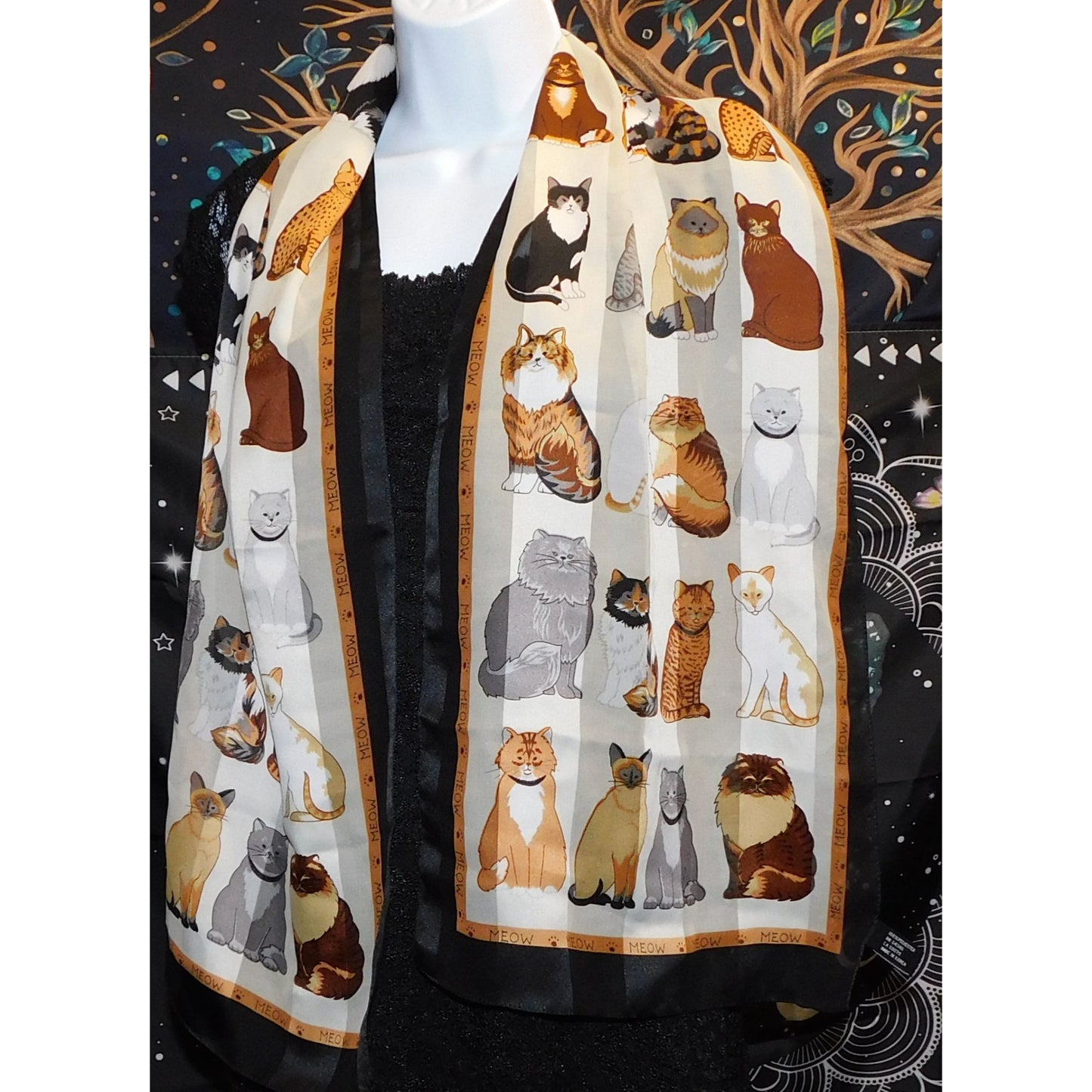 Vintage Cat Scarf Lightweight With Subtle Stripes