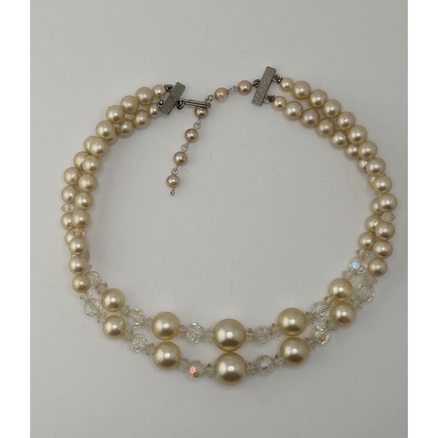 Coquette Vintage Layered Faux Pearl Aurora Borealis Crystal Bead Necklace