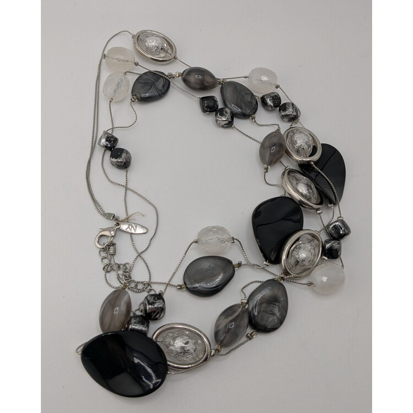 NY Collection Layered Beaded Necklace Black White Silver Y2K Party Glam