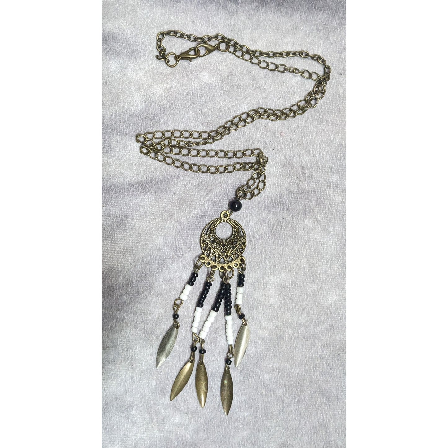 Bohemian Glass And Feather Charm Fringe Pendant Necklace