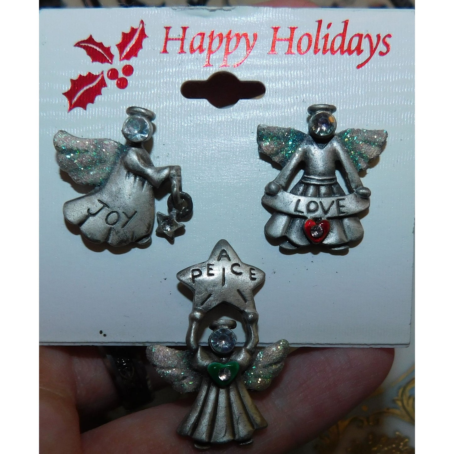 Vintage Peace Love And Joy Holiday Pins