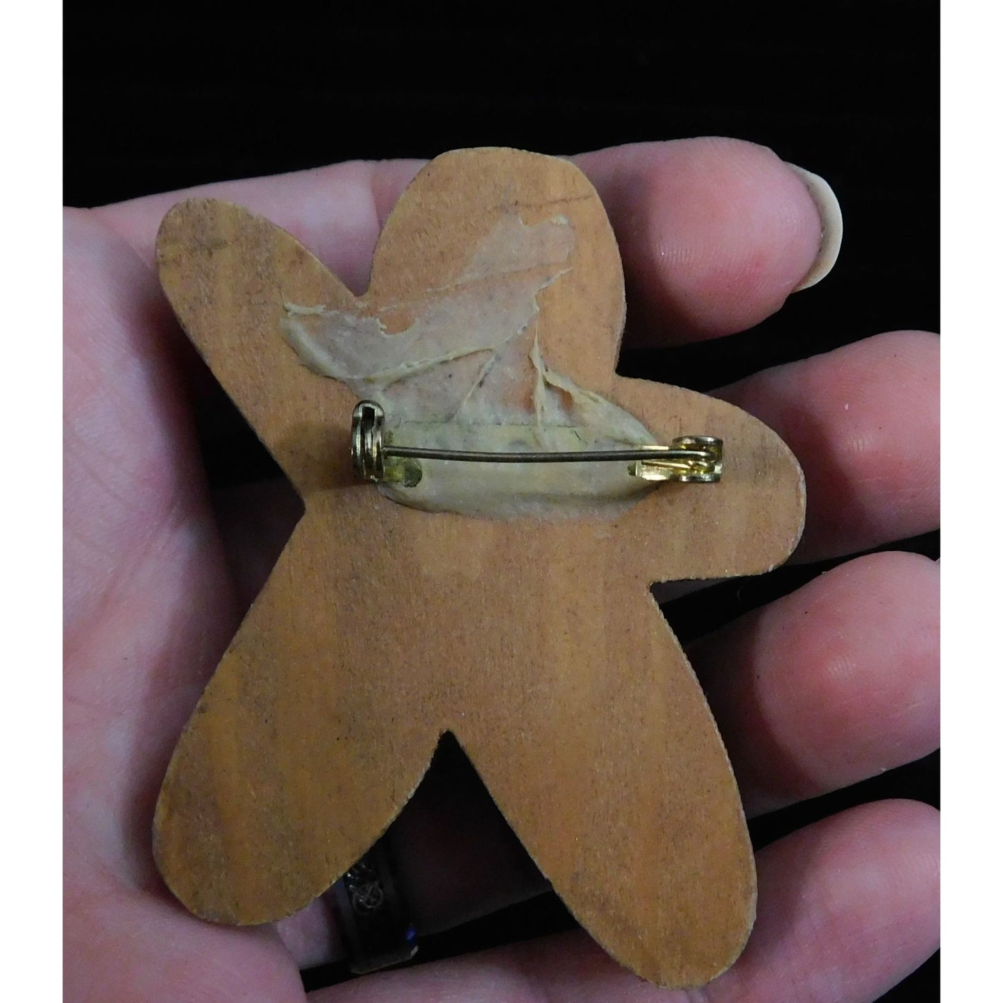 Vintage Wooden Gingerbread Person Brooch