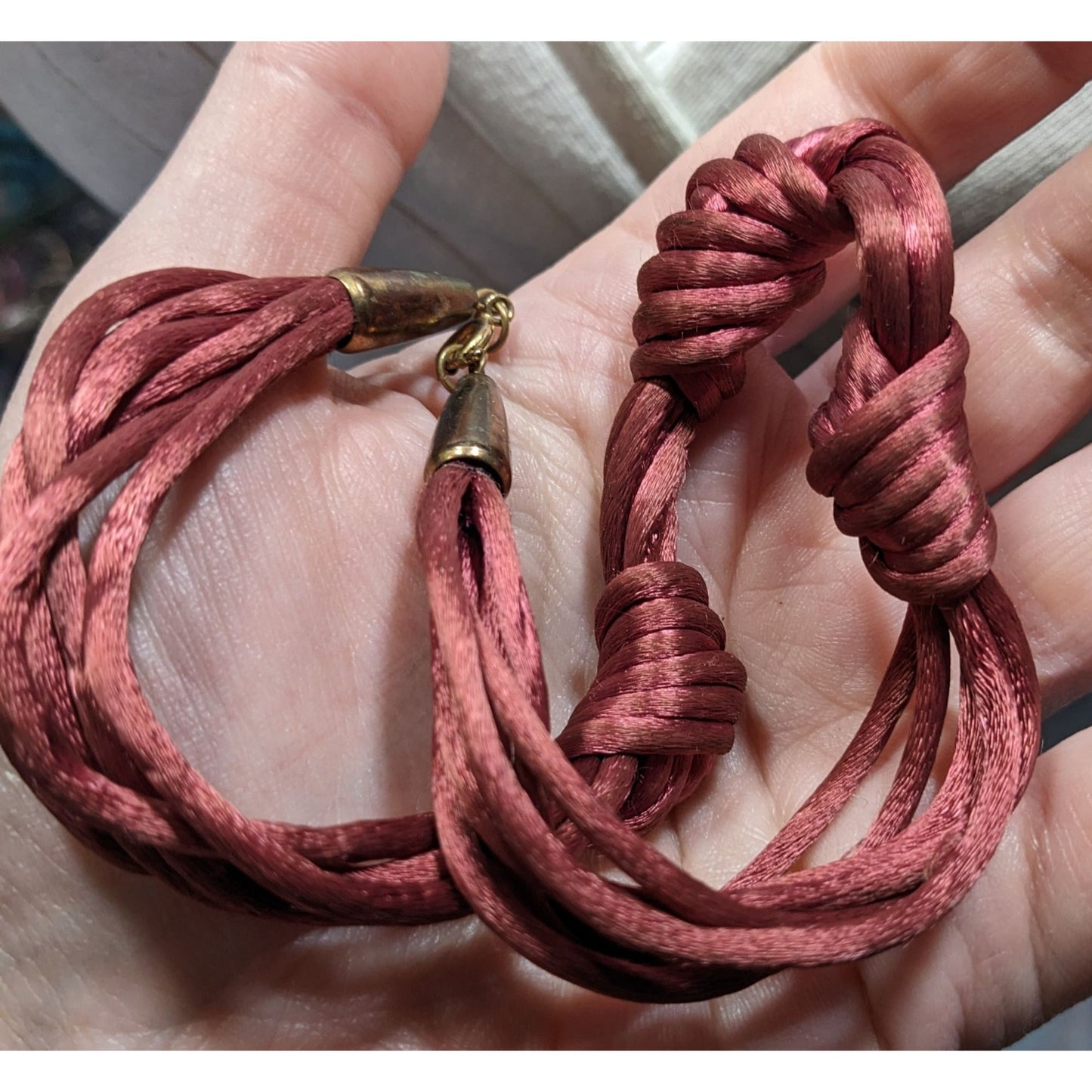 Knotted Satin Rope Necklace In Ruby Red With Gold-Tone Clasp Closure