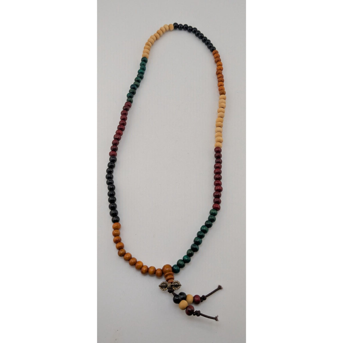 Boho Tibetan Inspired Wood Bead Stretch Necklace Multicolor 22 Inch