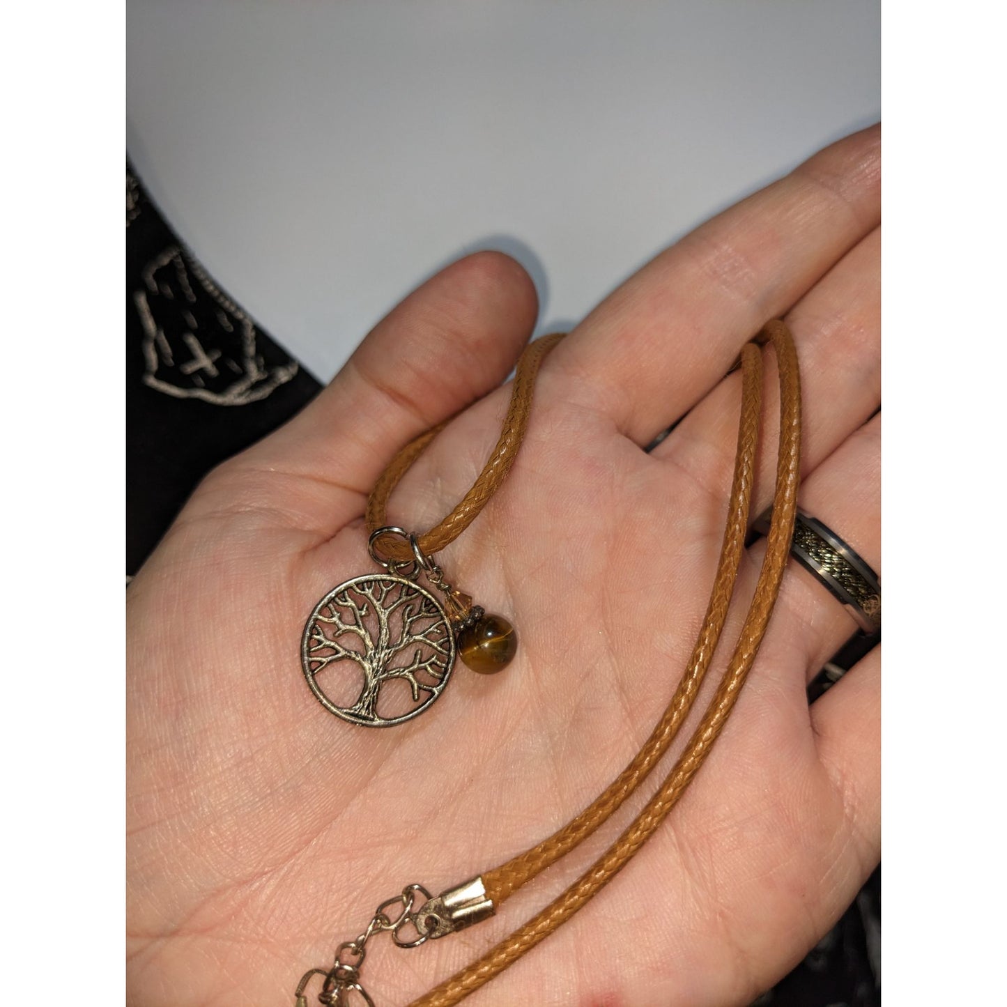 Tree of Life Necklace Tiger Eye Charm Brown Cord Nature Boho Spiritual Pendant