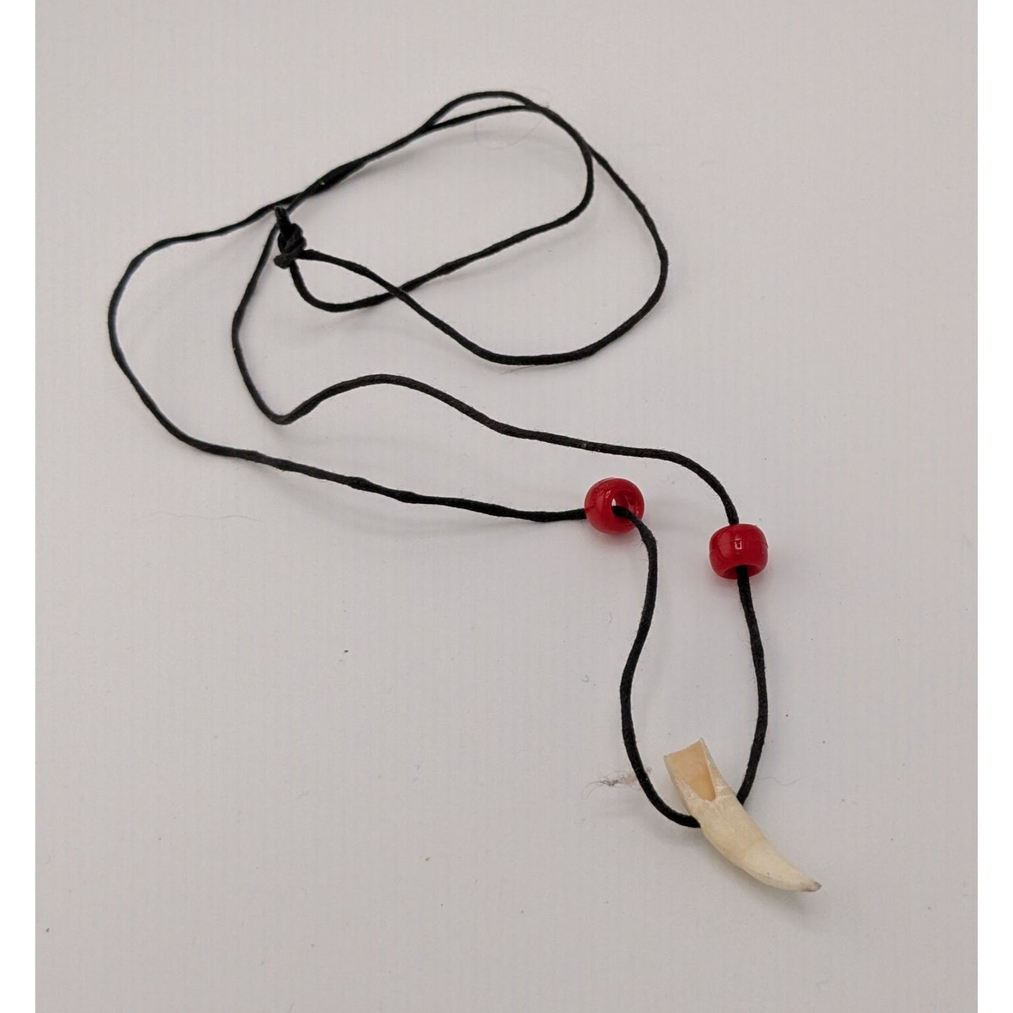 Handmade Tooth Pendant Necklace With Red Beads