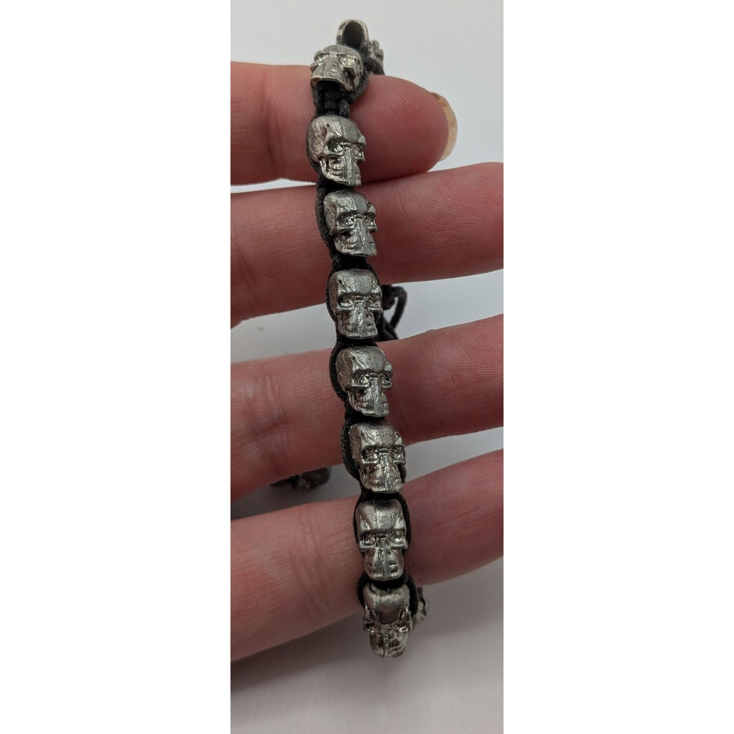 Handcrafted Adjustable Gothic Skull Bracelet Silver Tone Beads 6 Inches Y2K Aesthetic