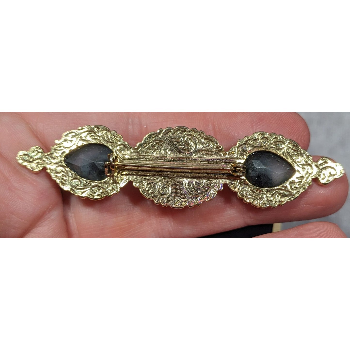 Vintage Victorian Style Gold White And Black Gemmed Brooch