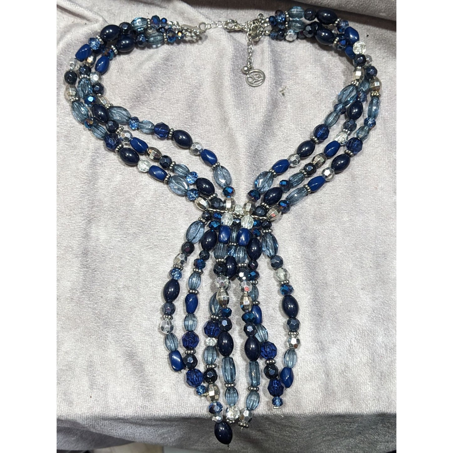 Erica Lyons Blue And Silver Tone Beaded Statement Necklace
