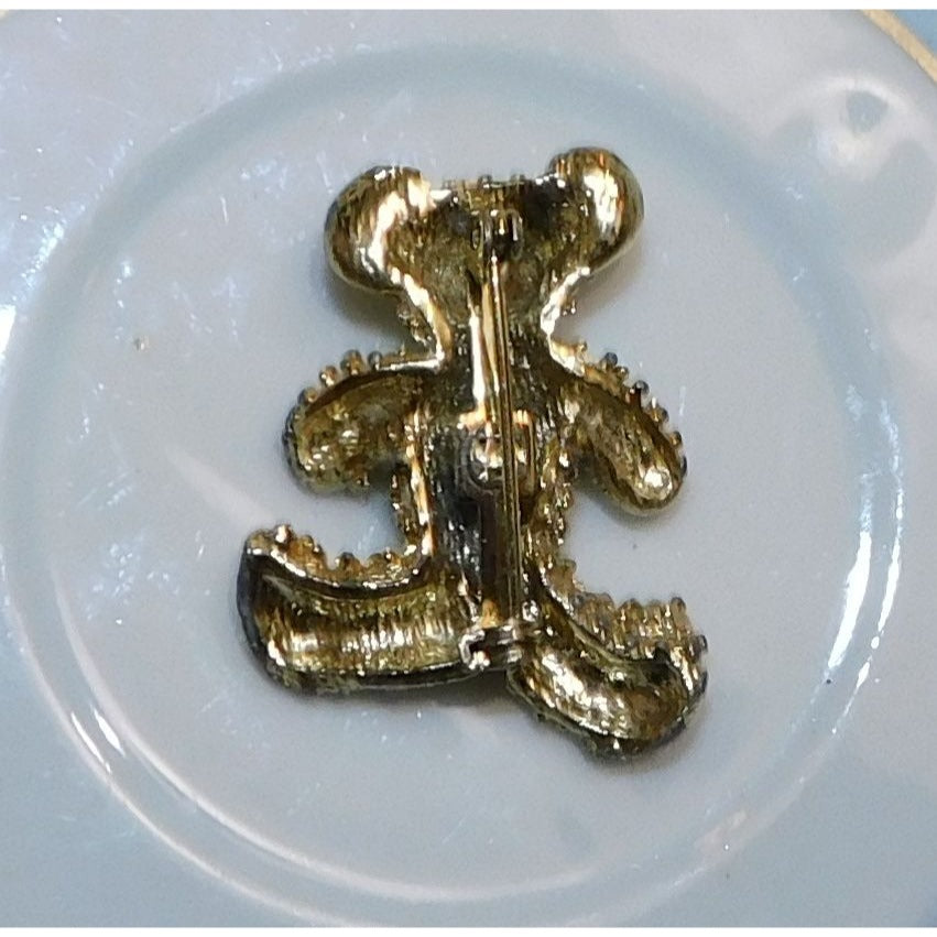 Vintage Gold Tone Textured Teddy Bear Brooch