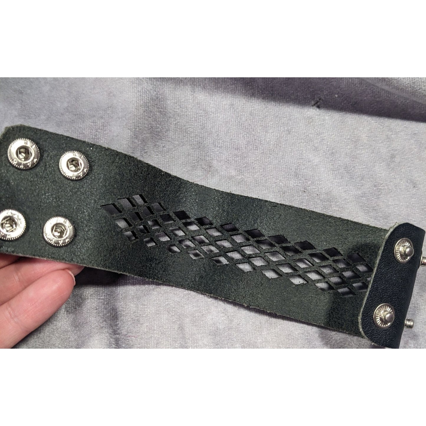 Gothic Black Faux Leather Lattice Cutout Bracelet