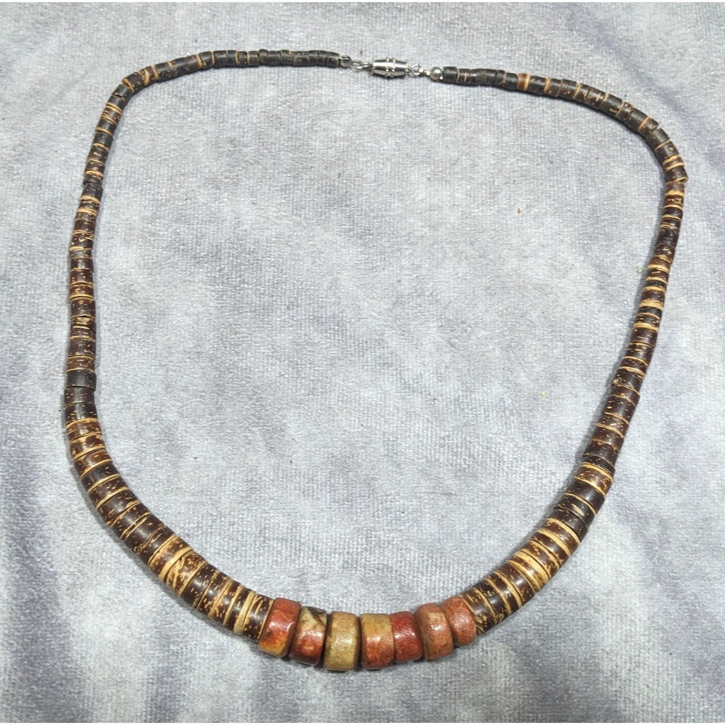 Vintage Handmade Wood And Stone Heishi Necklace