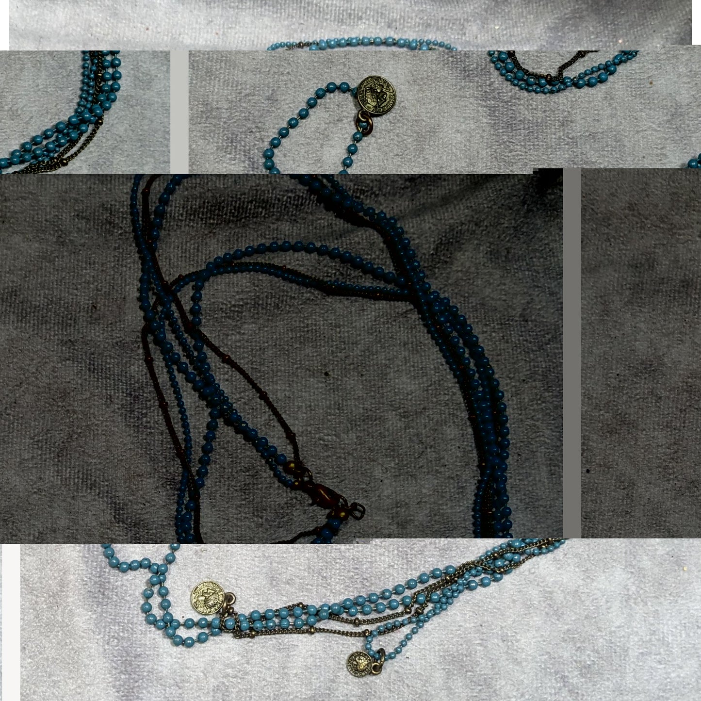 Bohemian Layered Mini Medallion Charm Blue And Gold Tone Necklace