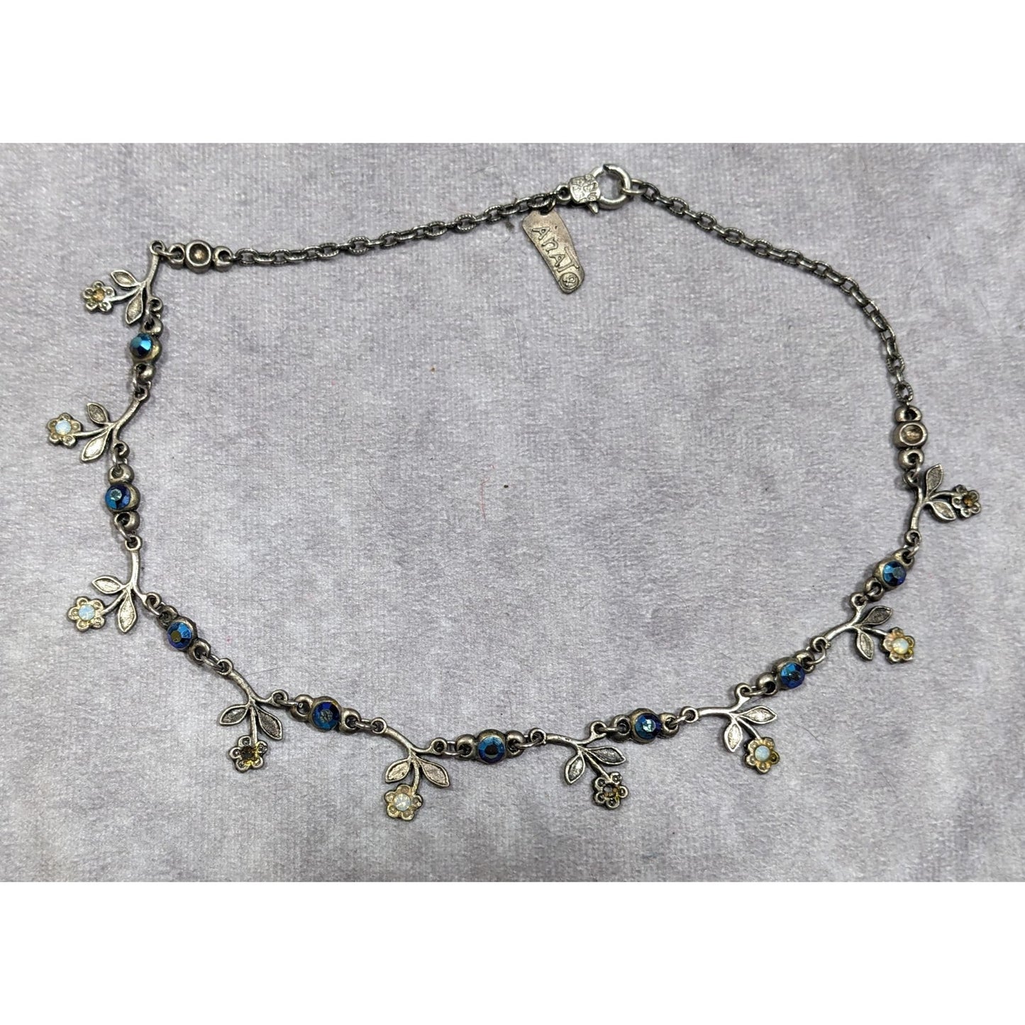 Anat Blue And Silver Tone Floral Link Necklace