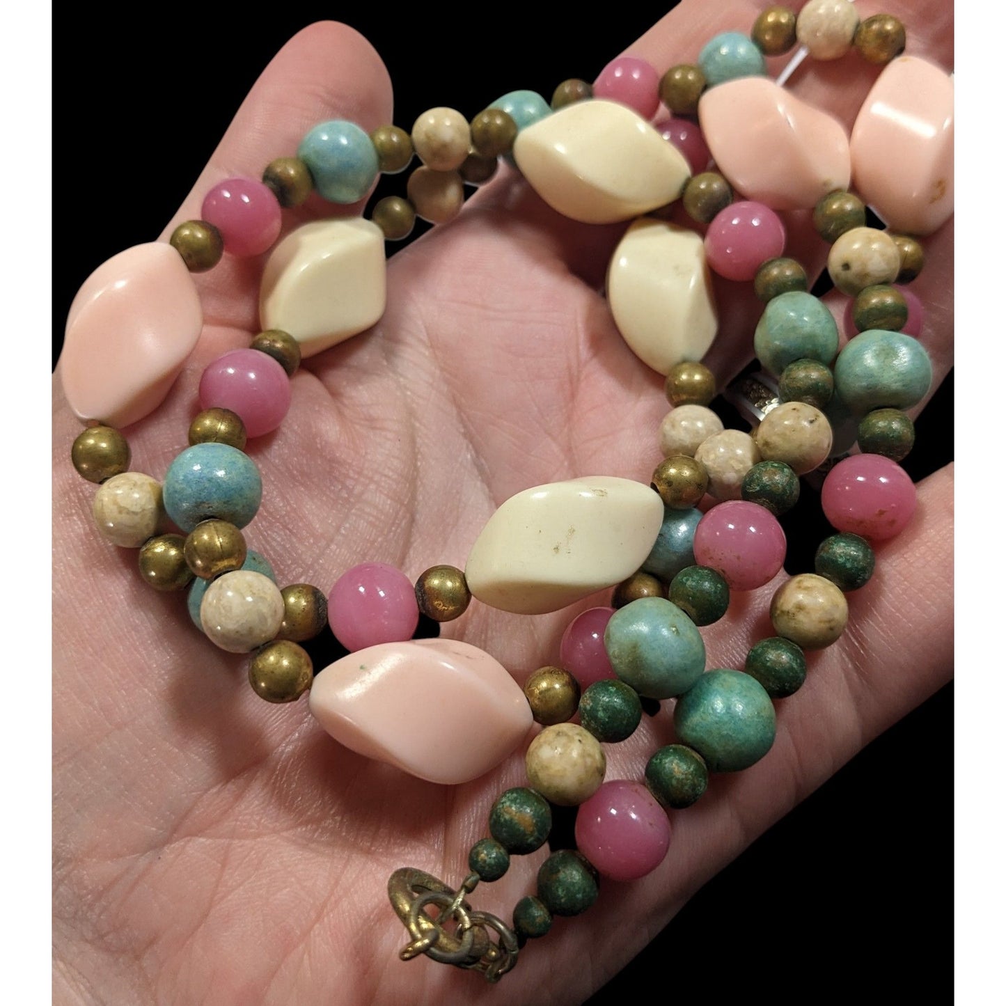 Vintage Retro Pastel Lucite And Stone Beaded Necklace