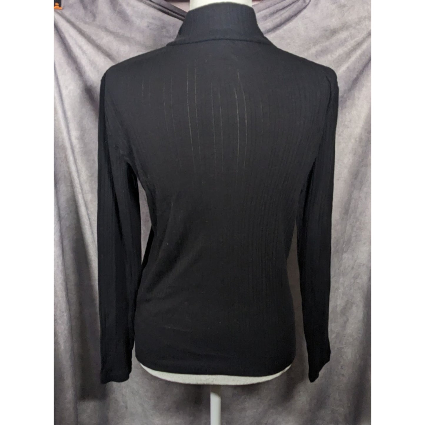 Croft & Barrow Preppy Black Mock Neck Top With Gold Button Shoulder Accents Size Medium