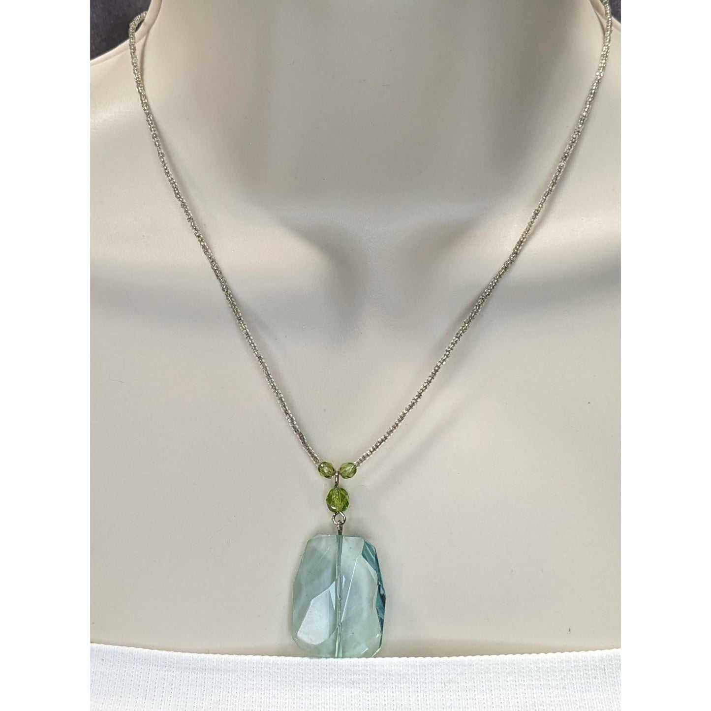 Baked Beads Aqua Glass Pendant Necklace