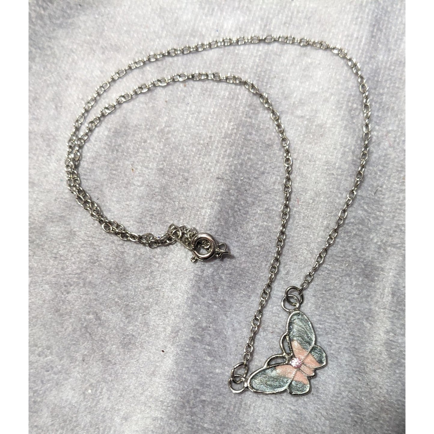 Fairycore Butterfly Pendant Necklace With Pink And Silver Tone Shimmer Enamel