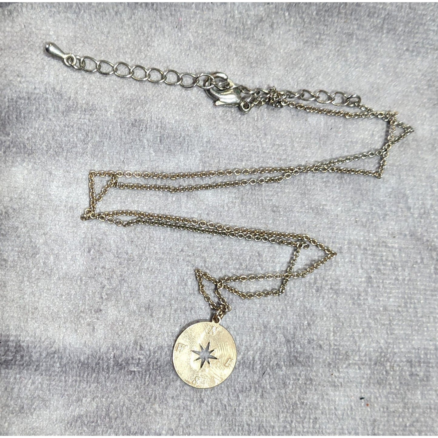 Minimalist Gold Tone Compass Pendant Necklace On Silver Tone Chain