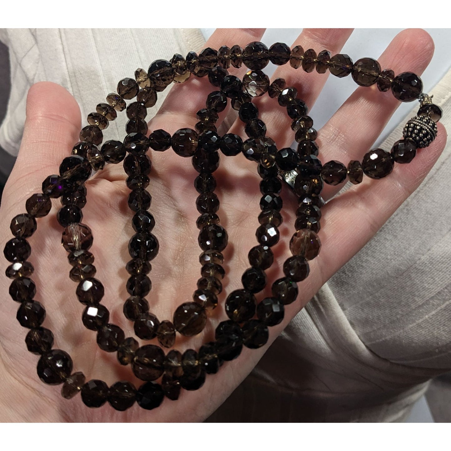 Vintage Glam Brown Faceted Crystal Glass Beaded Necklace