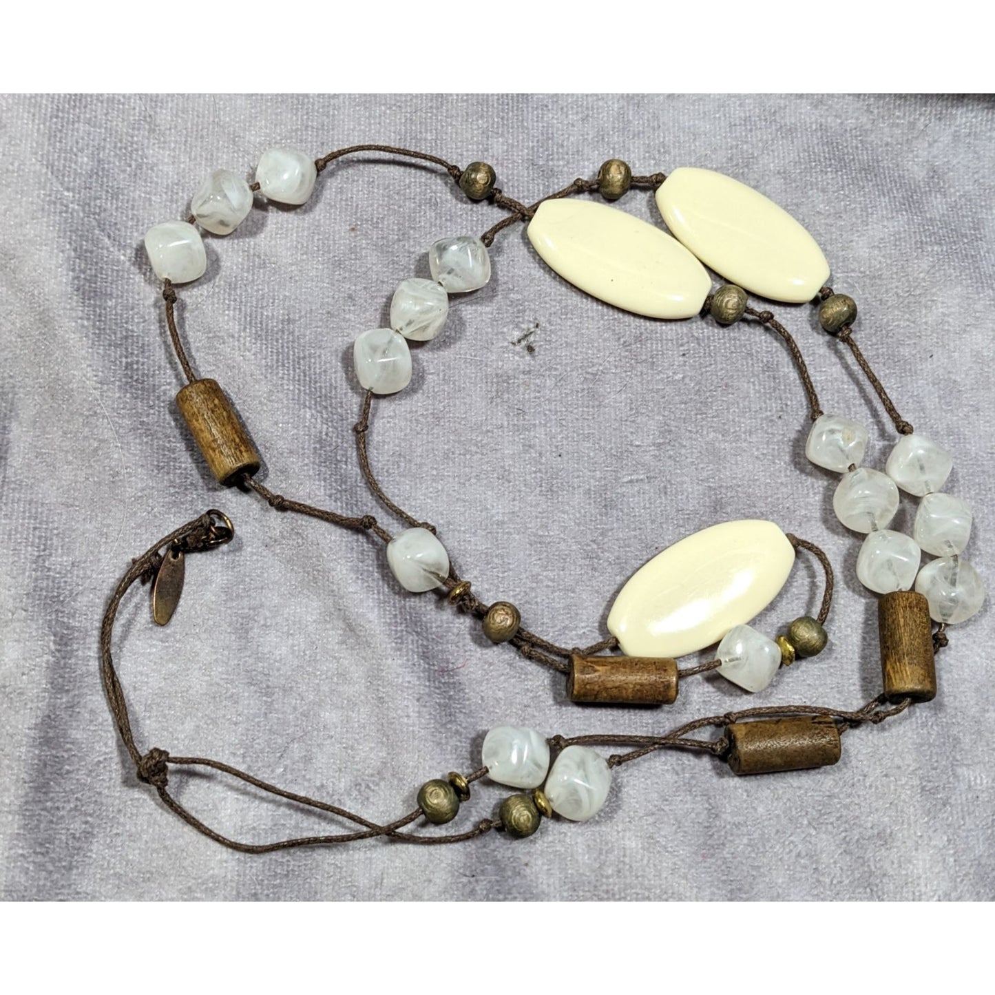 NY Hippie Bohemian Gemstone Wood And Acrylic Station Necklace