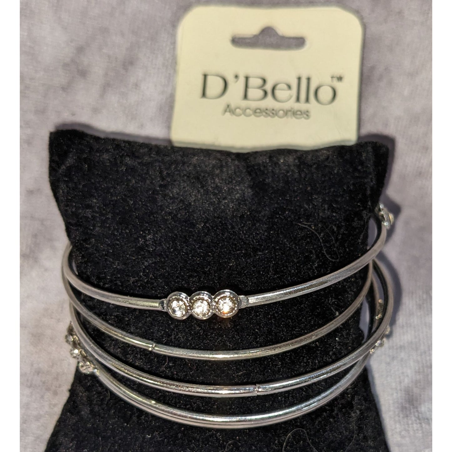 Glam Vintage D'Bello Silver Tone Rhinestone Multi Strand Bangle Bracelet Set