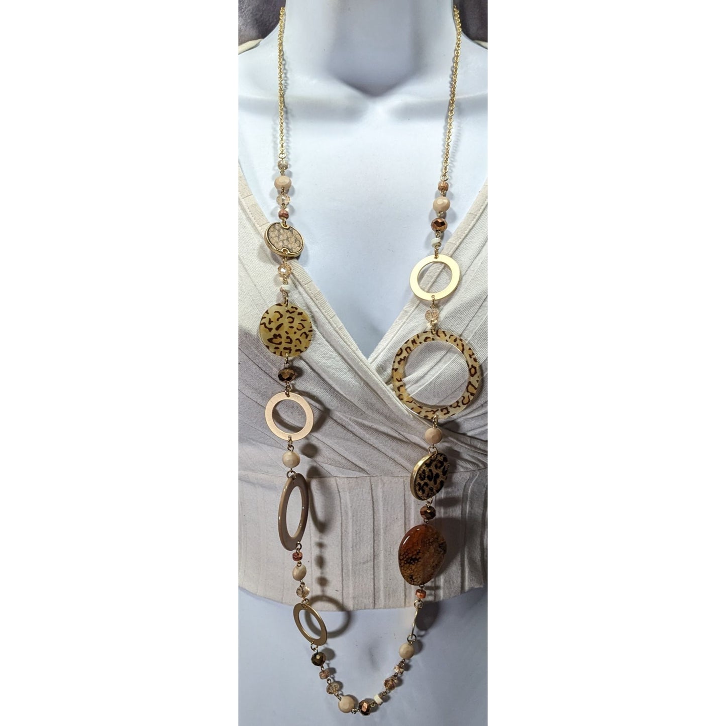 80s Style Leopard Print Mixed Media Statement Necklace