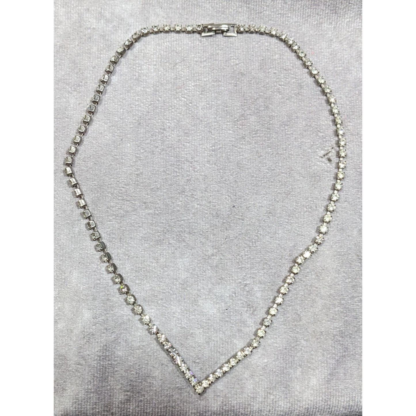 Vintage Glam Silver Tone Rhinestone Chevron Necklace