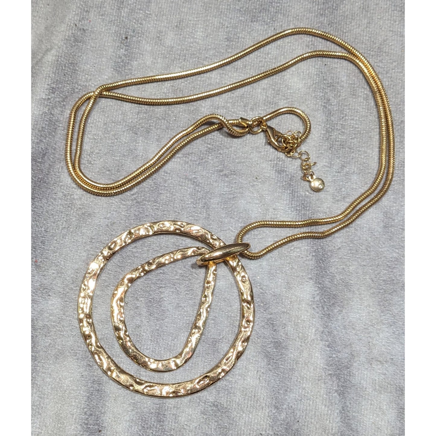 Brutalist Hammered Geometric Gold Tone Open Pendant Necklace