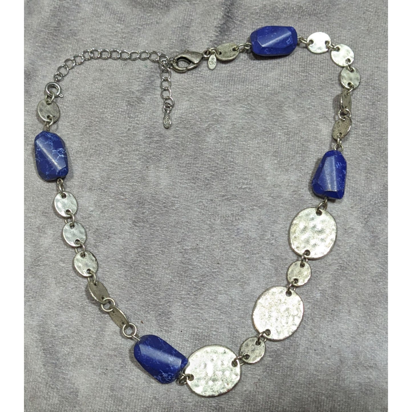 Premier Designs Brutalist Blue And Silver Tone Beaded Necklace