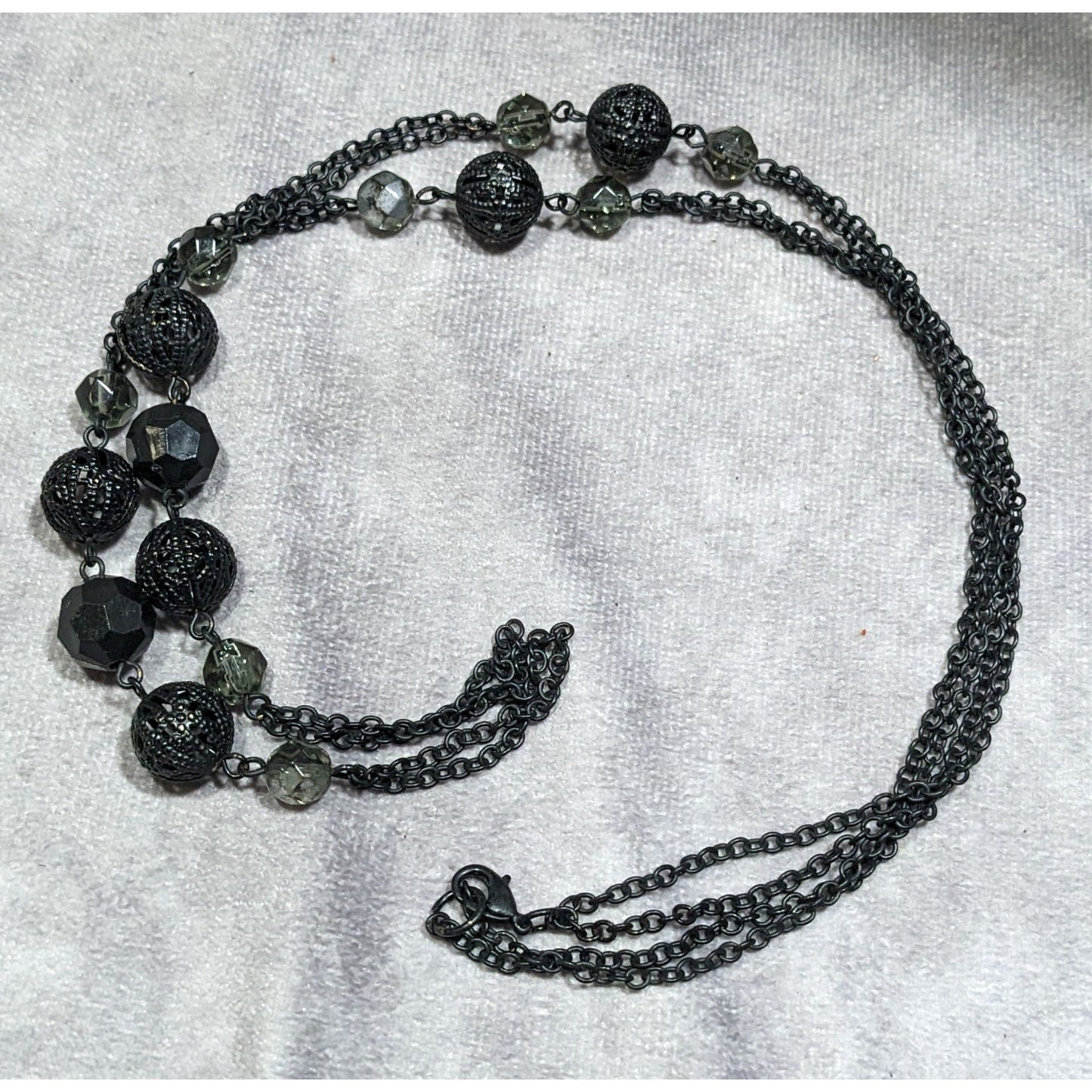 Gothic Matte Black Beaded Chain Station Necklace