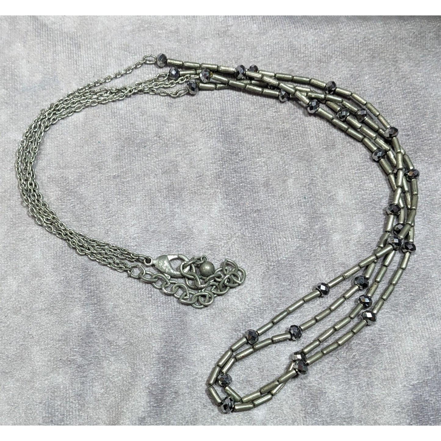 Elegant Glam Multilayer Metal And Glass Silver Tone Beaded Necklace