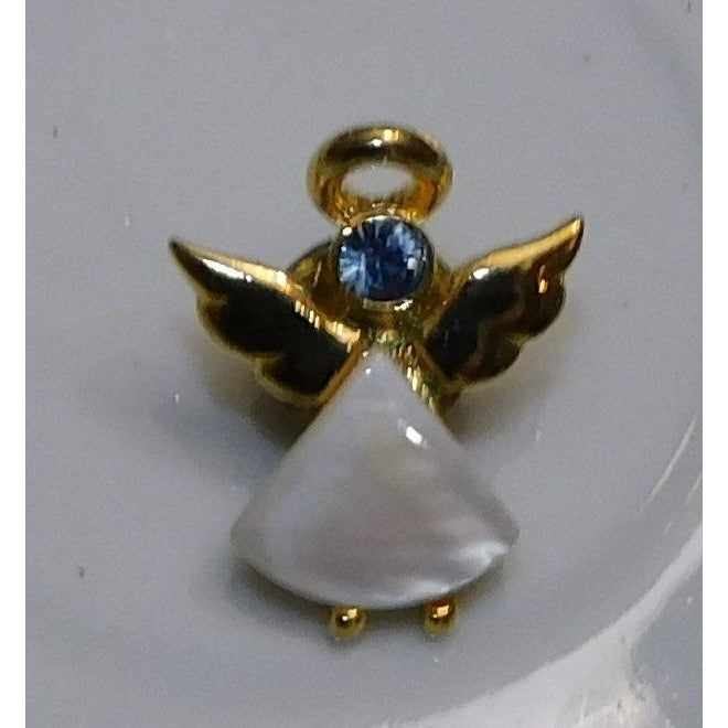 Vintage March Birthday Angel Pin Mother Of Pearl And Rhinestone