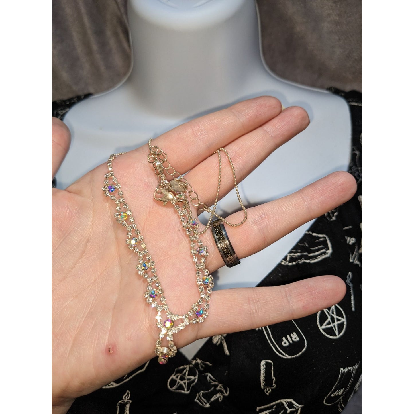 Princesscore Prom Rhinestone Choker Necklace Silver Tone Aurora Borealis