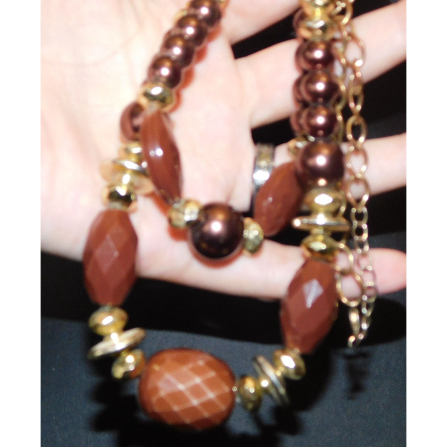Vintage Rustic Glam Brown And Gold Tone Layered Beaded Necklace