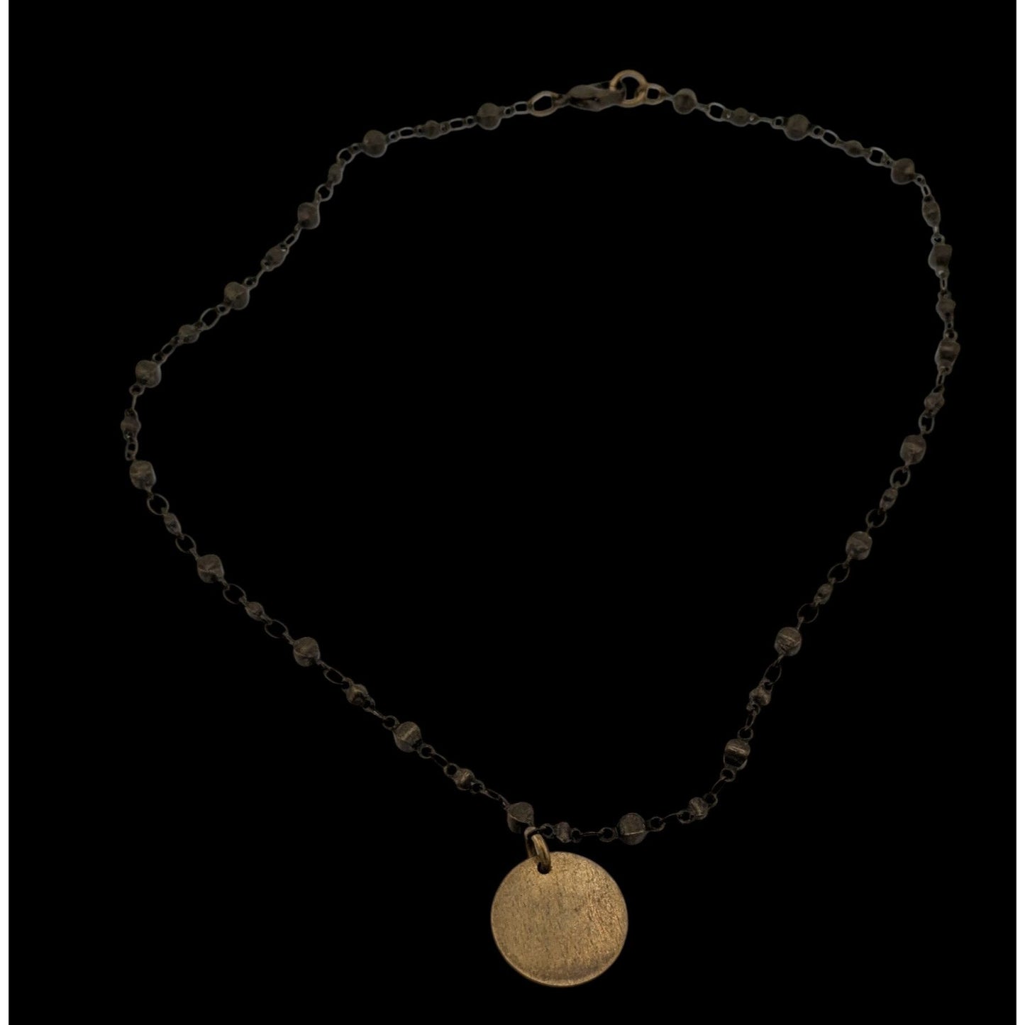 Bohemian Brass Beaded Necklace With Gold Tone Disc Pendant