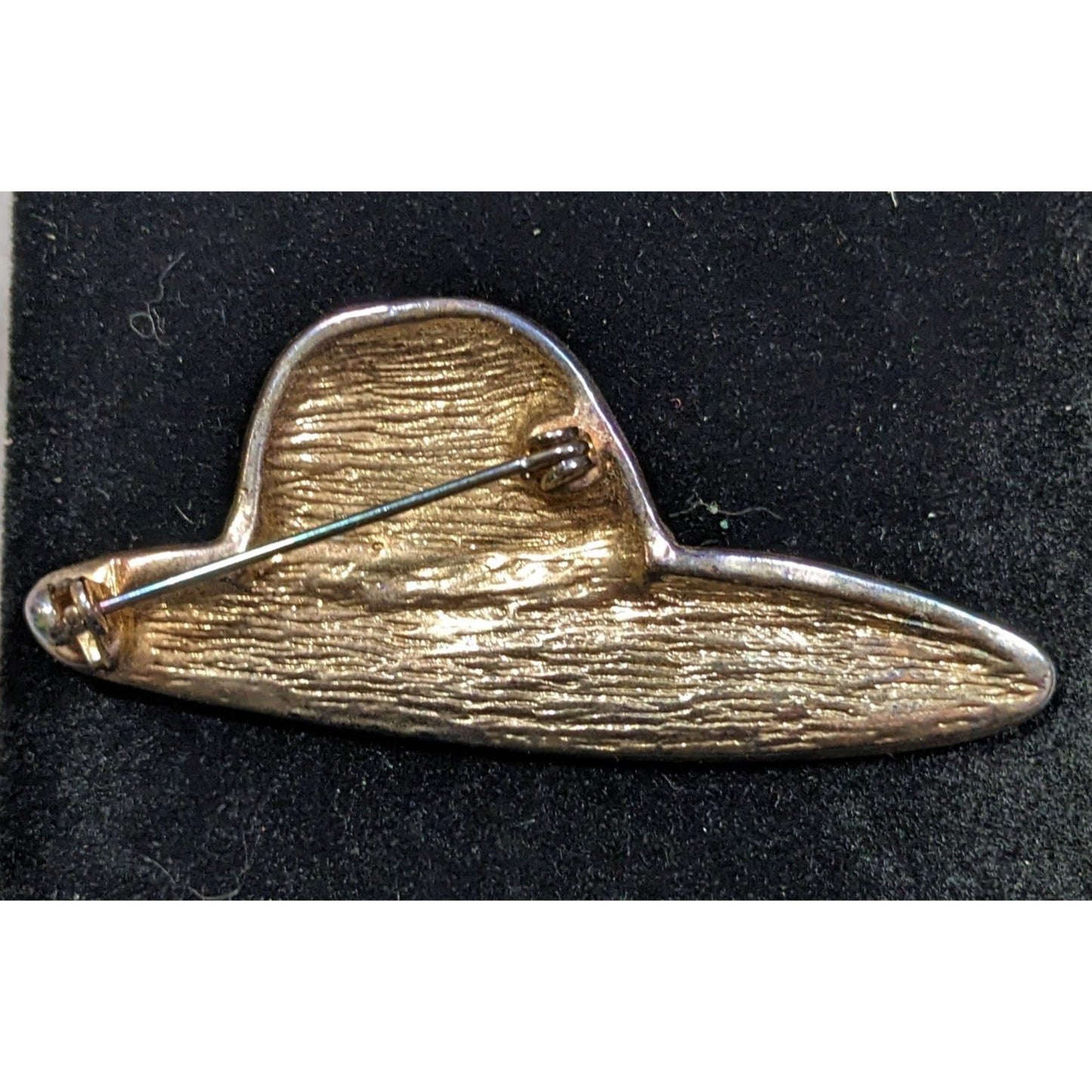 Vintage Hat Brooch With Grey Shimmer Enamel And Rhinestone Accents