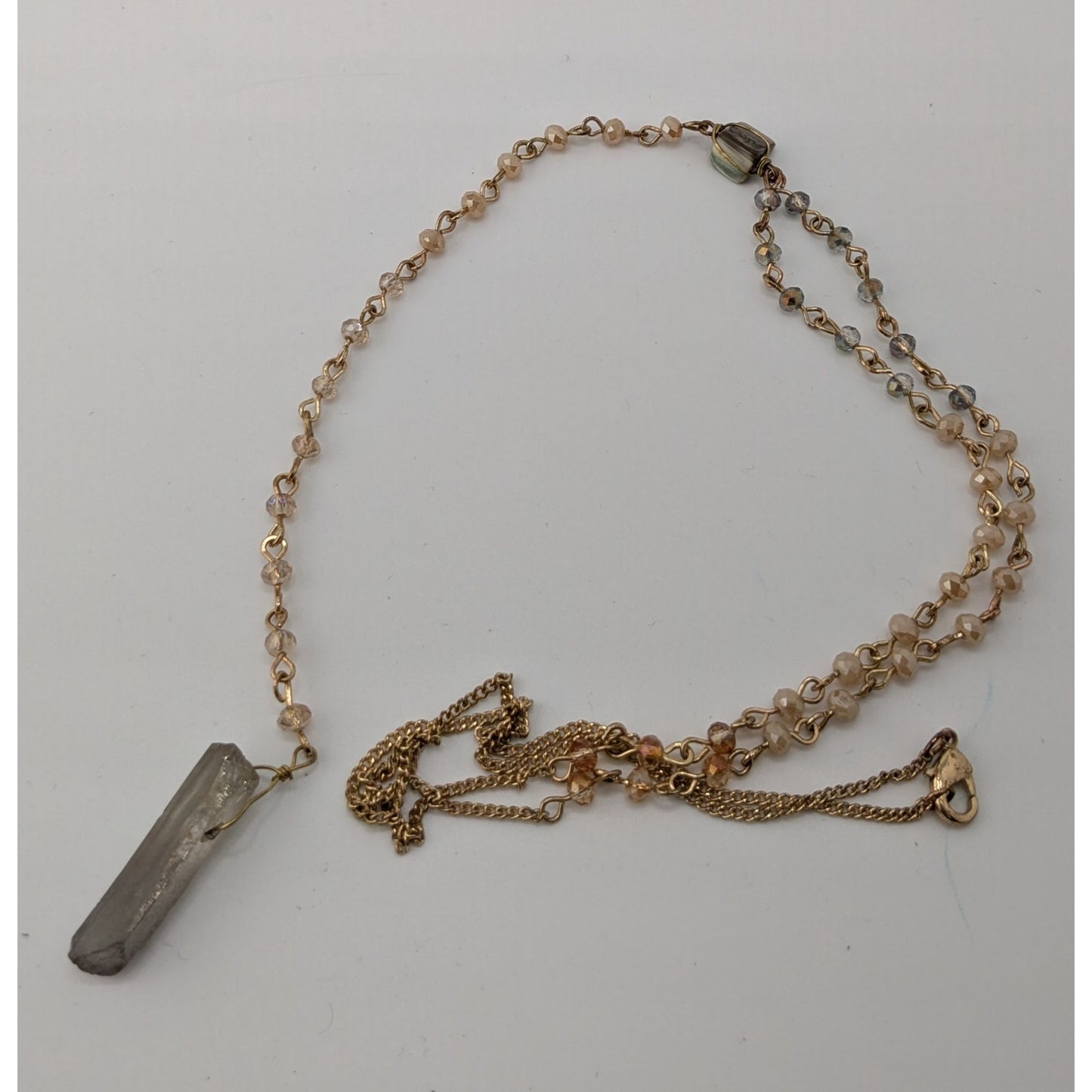 Elegant Y Necklace With Crystal Pendant & Beaded Chain