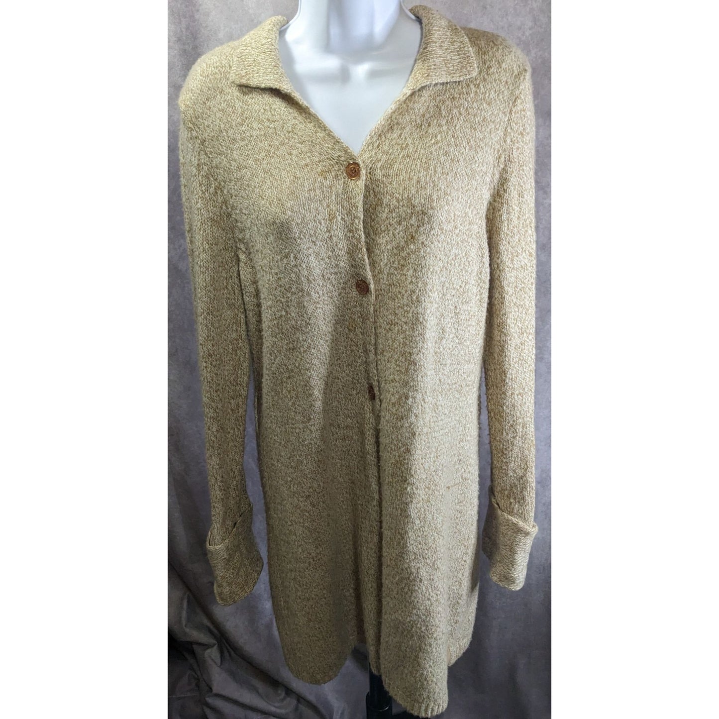 Preppy Calvin Klein Longline Womens Beige Button-Down Cardigan Sweater