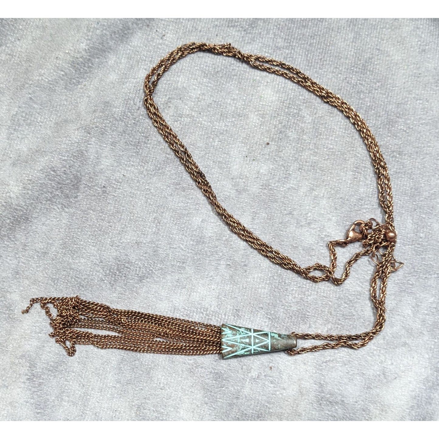 Bohemian Copper Tone Southwestern Patterned Tassel Necklace