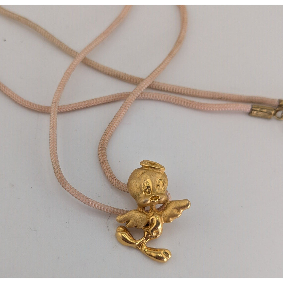 90s Y2K Cartooncore Tweety Bird Angel Gold Tone Pendant Necklace