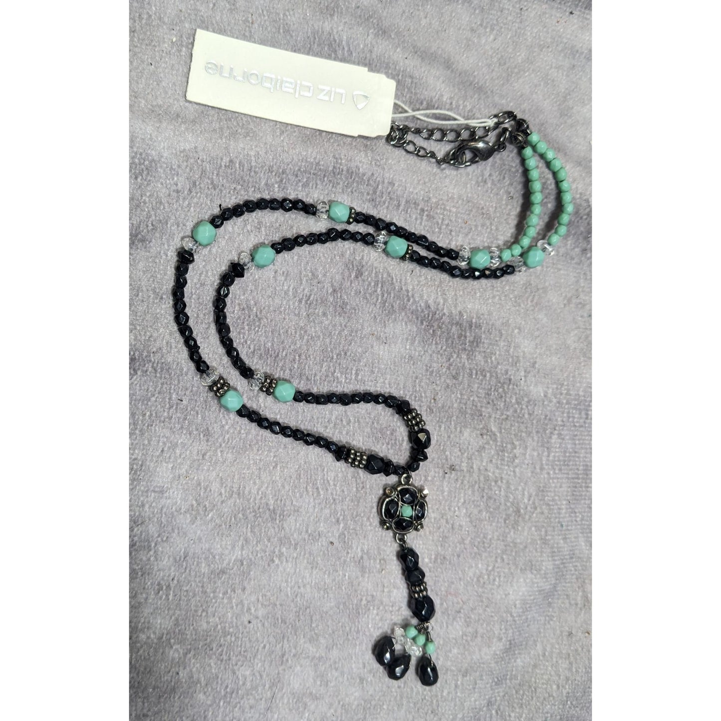 Liz Claiborne Bohemian Black And Blue Beaded Necklace