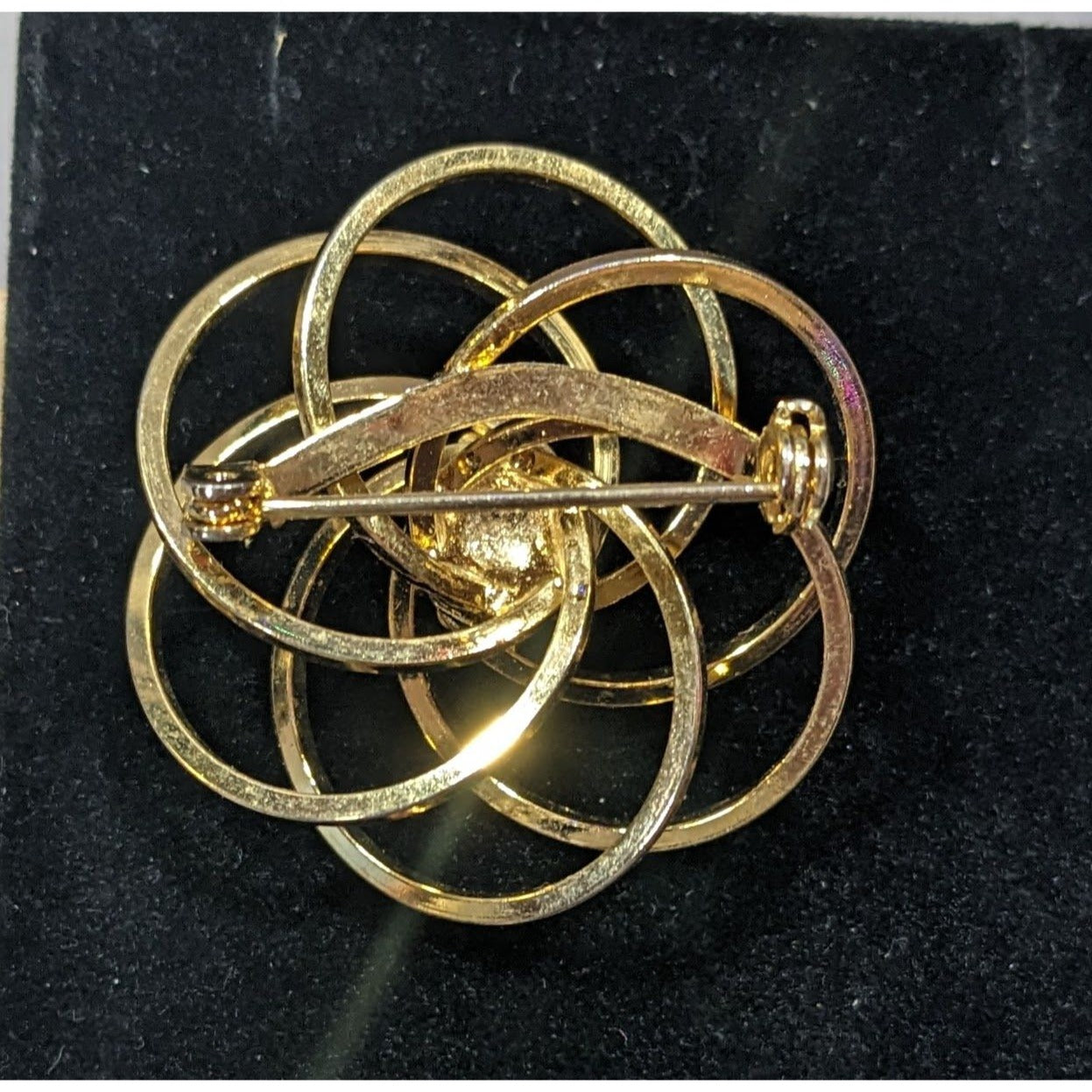 Vintage Atomic Swirl Floral Brooch With Faux Pearl Accent