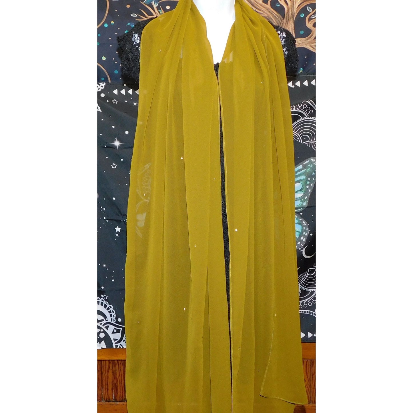 Olive Chiffon Wrap Scarf With Sequin Accents 96x28 Inches