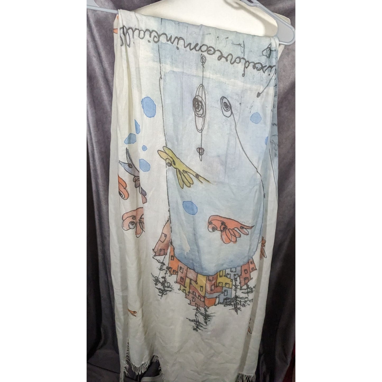 Whimsical Italian "The Sea Ends Where The Sky Begins" Art Scarf/Shawl