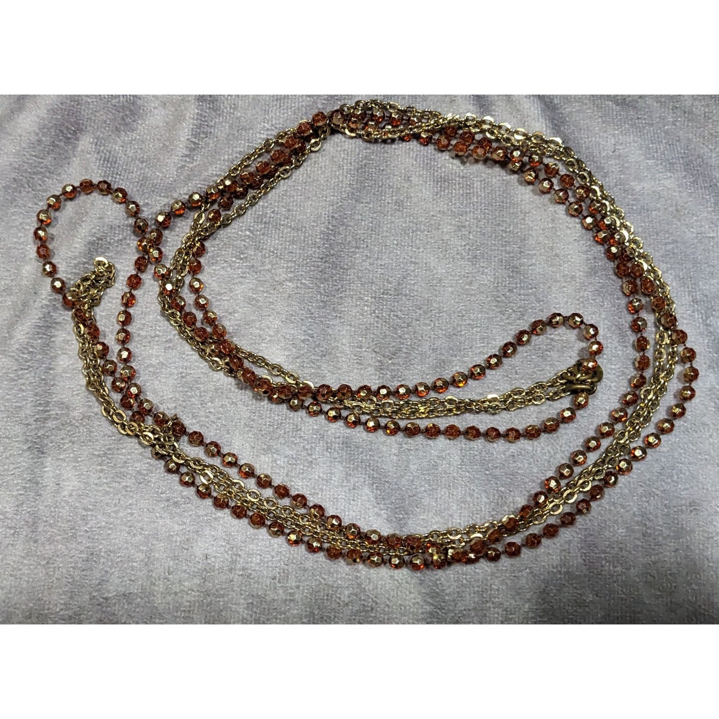 Retro Layered Brown And Gold Tone Shimmery Beaded Necklace